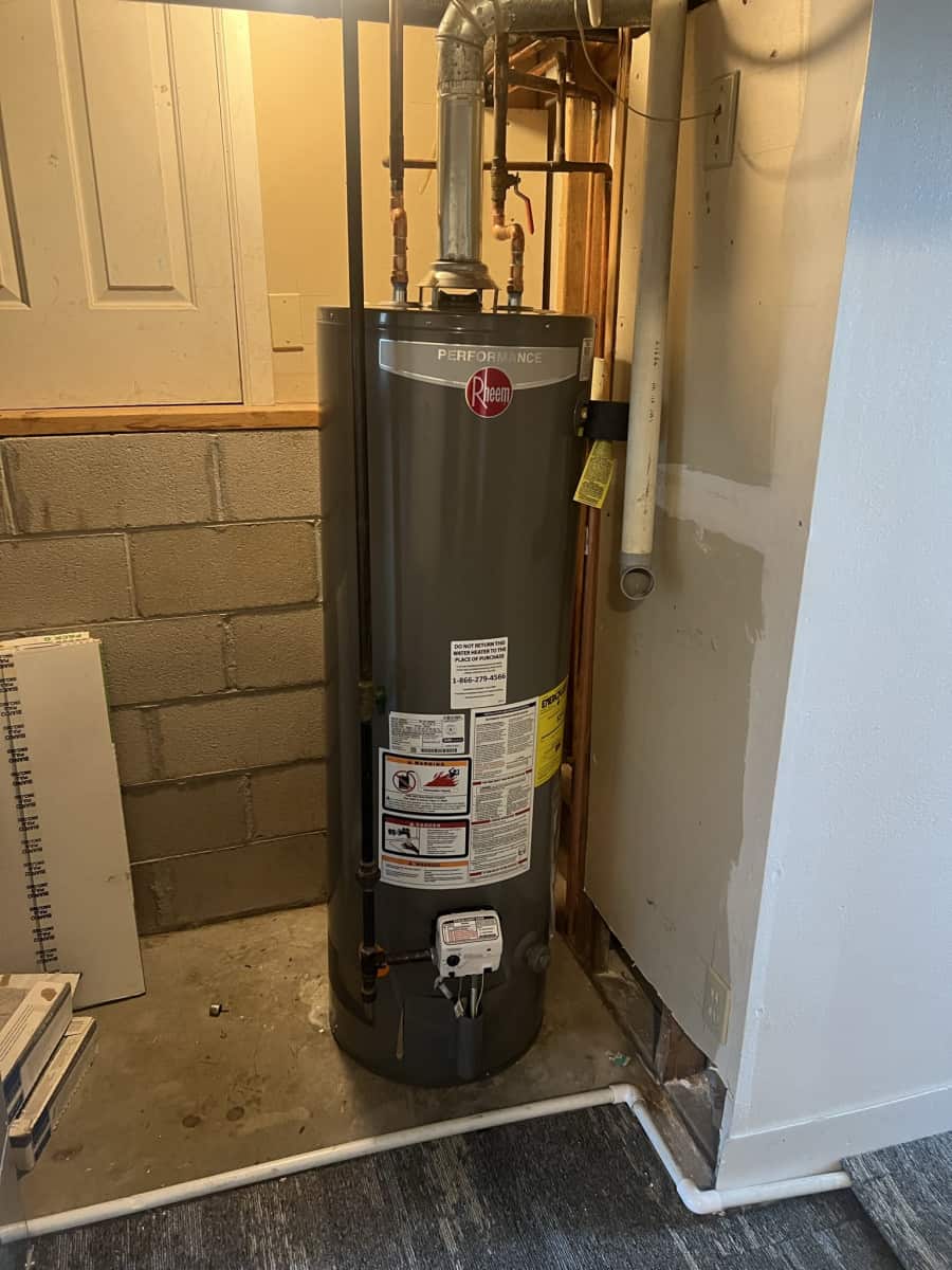 Installed Rheem Water Heater Newly installed water heater by Rheem in Denver, Co