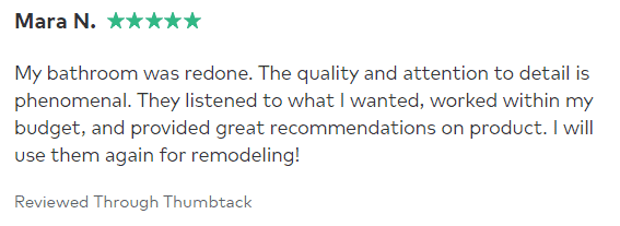 Screenshot of a Thumbtack review for ALJ Renovation made by Mara N