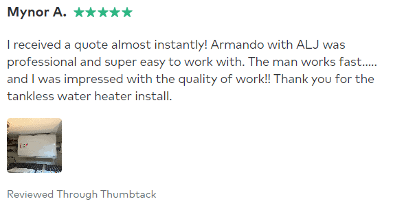 Screenshot of a Thumbtack review for ALJ Renovation made by Mynor A